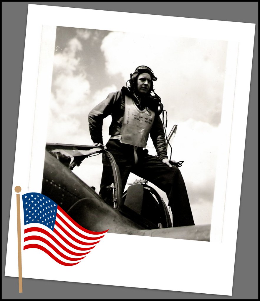 Photo of an American airman from WWII, standing on his plane. This is my father, Richard Webb Brogan.